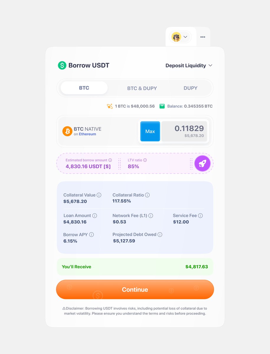 reoworx's tweet image. Just wrapped up this borrow flow interface, for a DeFi platform offering loans (USDT)
Designing in this space is never just visual, it's about clarity, trust, and translating complex mechanics into smooth interaction.
Let me show you around 👇