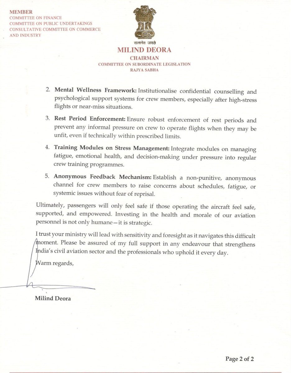 Milind Deora | मिलिंद देवरा (@milinddeora) on Twitter photo In the wake of the tragic <a href="/airindia/">Air India</a> crash in #Ahmedabad, I’ve written to Civil Aviation Minister <a href="/RamMNK/">Ram Mohan Naidu Kinjarapu</a> ji, urging a stronger focus on pilot & crew mental health, adequate rest & overall well-being.
My letter includes suggestions shared by former crew & aviation experts. In the wake of the tragic <a href="/airindia/">Air India</a> crash in #Ahmedabad, I’ve written to Civil Aviation Minister <a href="/RamMNK/">Ram Mohan Naidu Kinjarapu</a> ji, urging a stronger focus on pilot & crew mental health, adequate rest & overall well-being.
My letter includes suggestions shared by former crew & aviation experts.