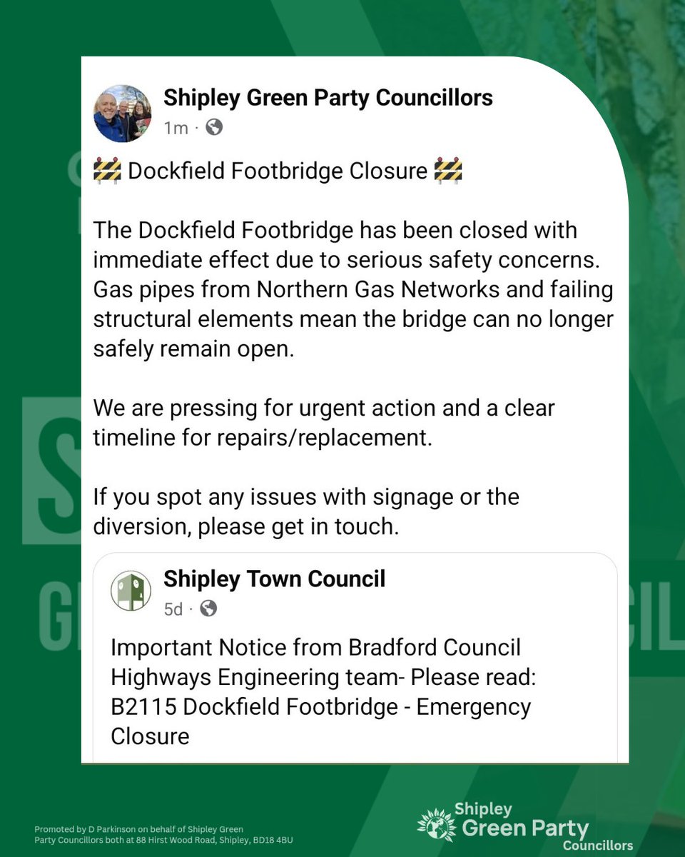 🚧 Dockfield Footbridge Closure ⬇️