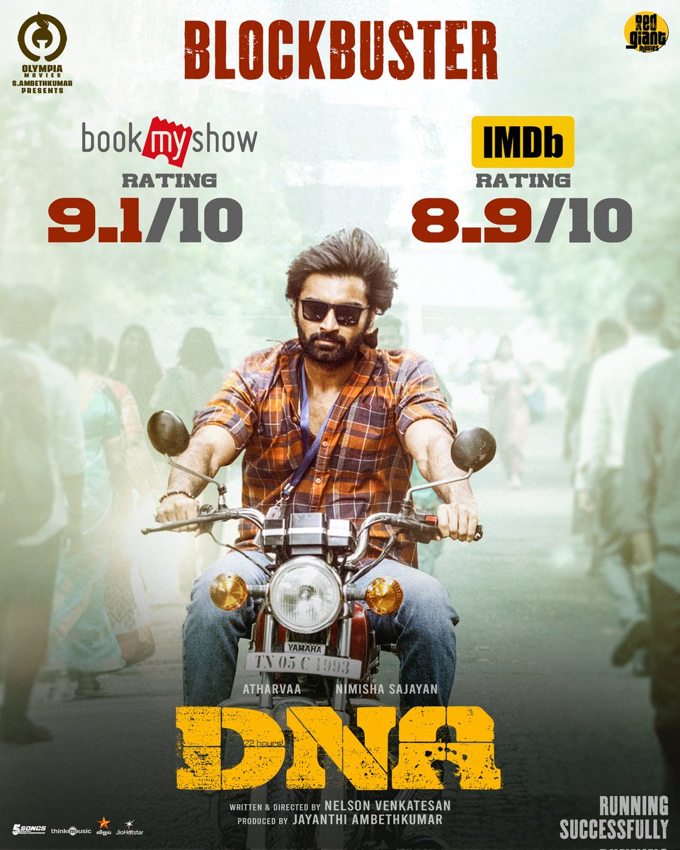 #DNAMovie response 💥
BookMyShow Rating – ⭐ 9.1
IMDb Rating – ⭐ 8.9

Unreal word of mouth! 🔥
Critics praising it, audience loving it  DNA is a total winner.

Don't miss this cinematic high in theatres