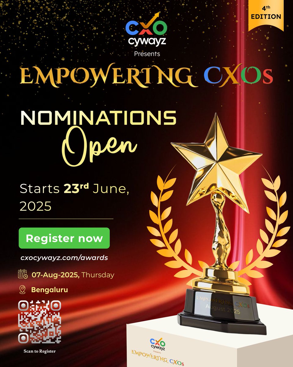 True leaders don’t seek recognition, but they deserve it.

🏆 Nominations open for Empowering CXOs 2025
🔹 Cyber Chanakya
🔹 Cyber Star
🔹 Cyber Icon
🔹 Rising Star

📅 Aug 7 | 📍 Taj, Bangalore

Nominate now: cxocywayz.com/awards

#EmpoweringCXOs2025 #CXOAwards #CXOcywayz