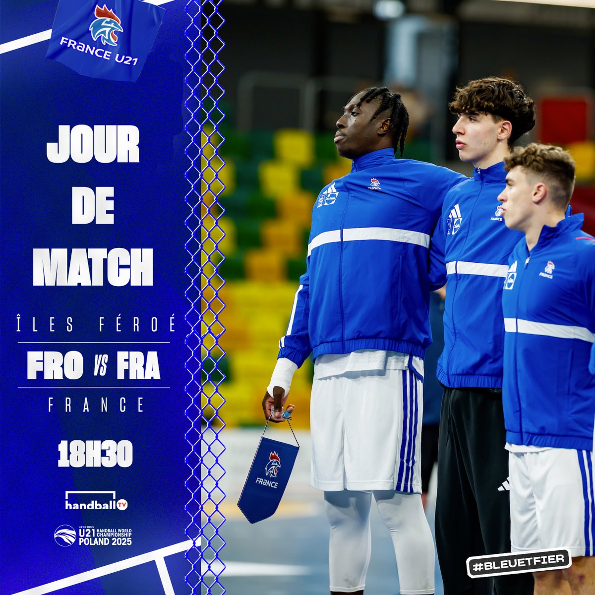 Premier match du tour principal 💪

L’équipe de France U21 affronte les Îles Féroé à 18h30 sur HandballTV 📺 Le lien pour regarder le match : bit.ly/40gufYk

Allez les Bleus ! 🇫🇷

#BleuetFier