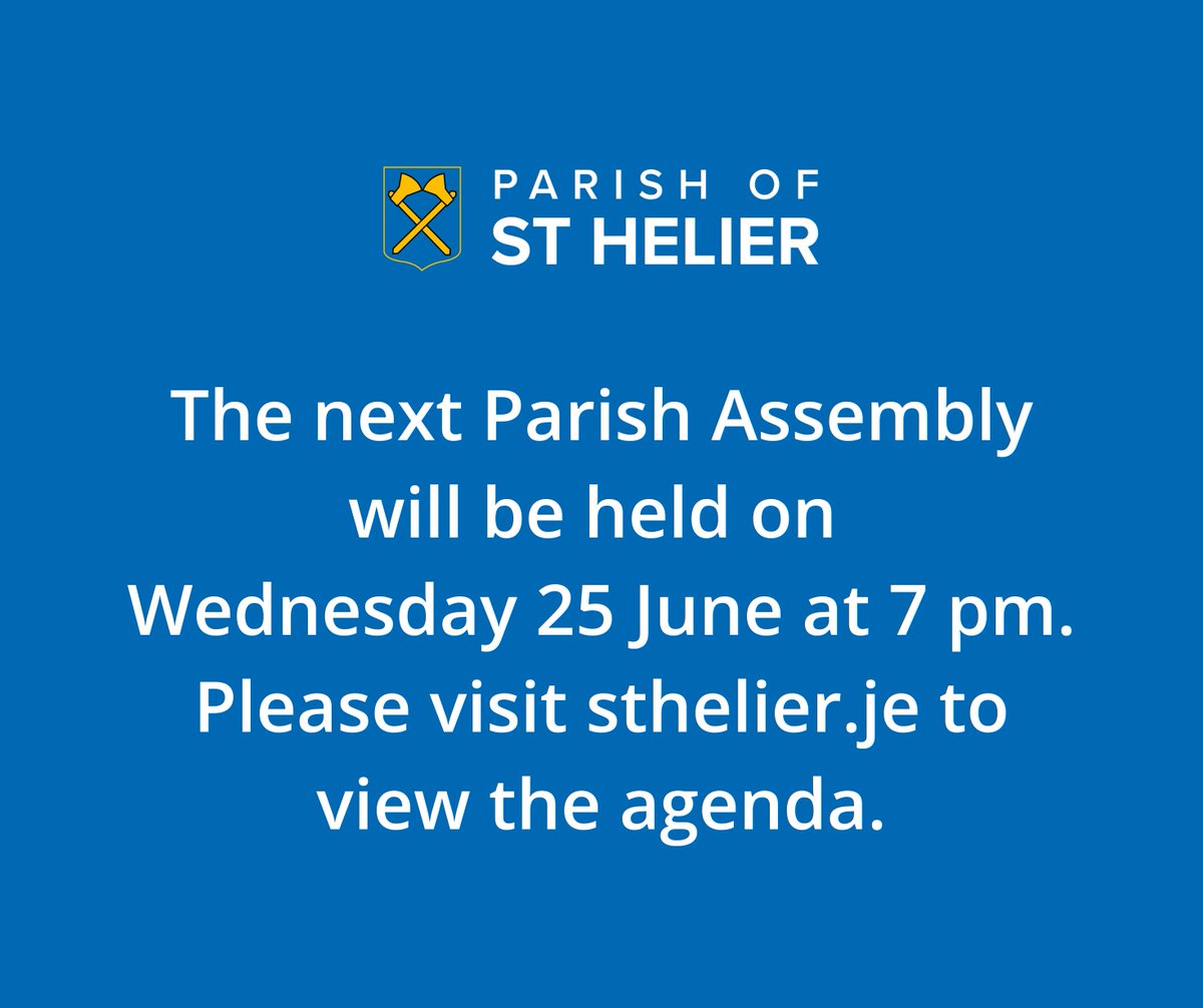 The next Parish Assembly will take place at 7pm on Wednesday 28 May. 

To view the agenda for the meeting and the previous minutes, please head to sthelier.je/event/parish-a…

#parishofsthelier #jerseyci #parishassembly #MeetingNotice #agenda
