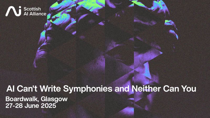 AI Can’t Write Symphonies and Neither Can You is an event and exhibition from <a href="/Scottish_AI/">Scottish AI Alliance</a>. 

The event will explore the intersection of AI and creativity through a variety of media, from talks to performances to installations and everything in between.

brnw.ch/21wTBqu