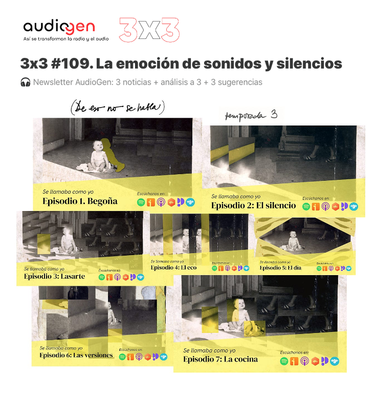 LuismiPedrero's tweet photo. «La esencia del #podcast radica en su infalible poder para emocionarnos con sonidos (y silencios)». En #AudioGen destacamos #T3 @deesono_podcast, el peso del #podcast informativo en #DNR25, el menú de #audio en Colombia y recomendaciones de @Raul__Rod

🔗 https://t.co/8YxdokuQzl https://t.co/6mVNvVqh4M