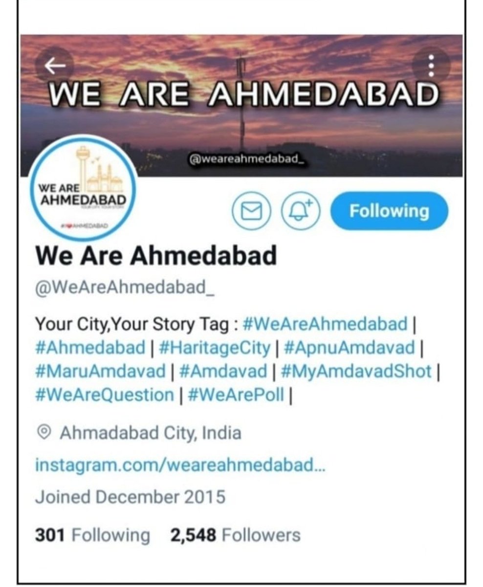 Please Like If You are From #Ahmedabad #અમદાવાદ #આશાવલ #કર્ણાવતી.

We would like to follow every #અમદાવાદી.

You can mention અમદાવાદી in the comments so that we can follow them!

તમને અમે ગુમાવી દીધેલ જેથી અમે પાછા મેળવવા માંગીએ છીએ! 👇 #WeAreAhmedabad