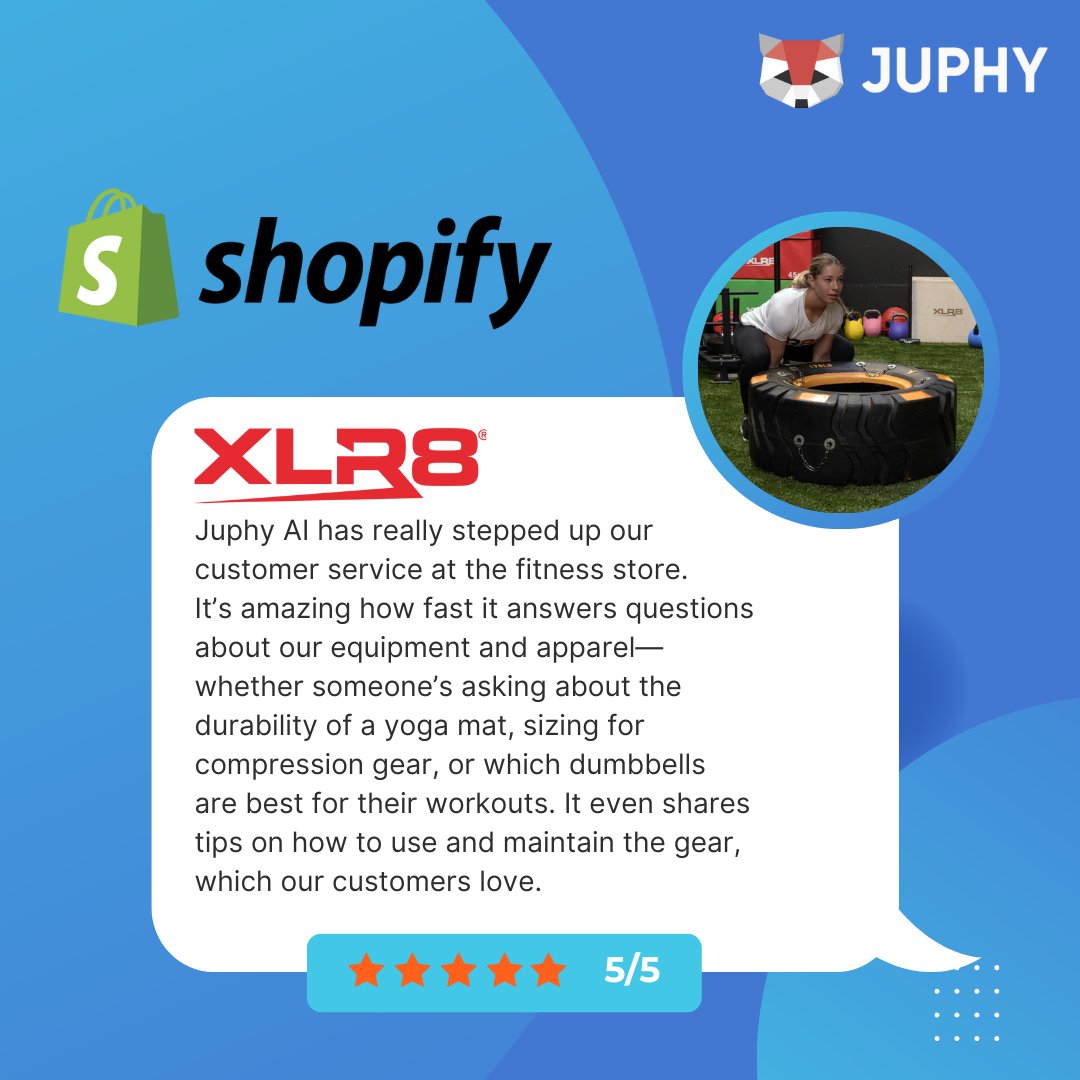 🌟 “Juphy AI has really stepped up our customer service at the fitness store.” 🌟

It answers product questions fast, gives gear tips, and supports shoppers 24/7. No delays—just smarter service and loyal customers. 💪
#review #JuphyAI #ecommerce #Shopify #fitnessstore #AIAgent