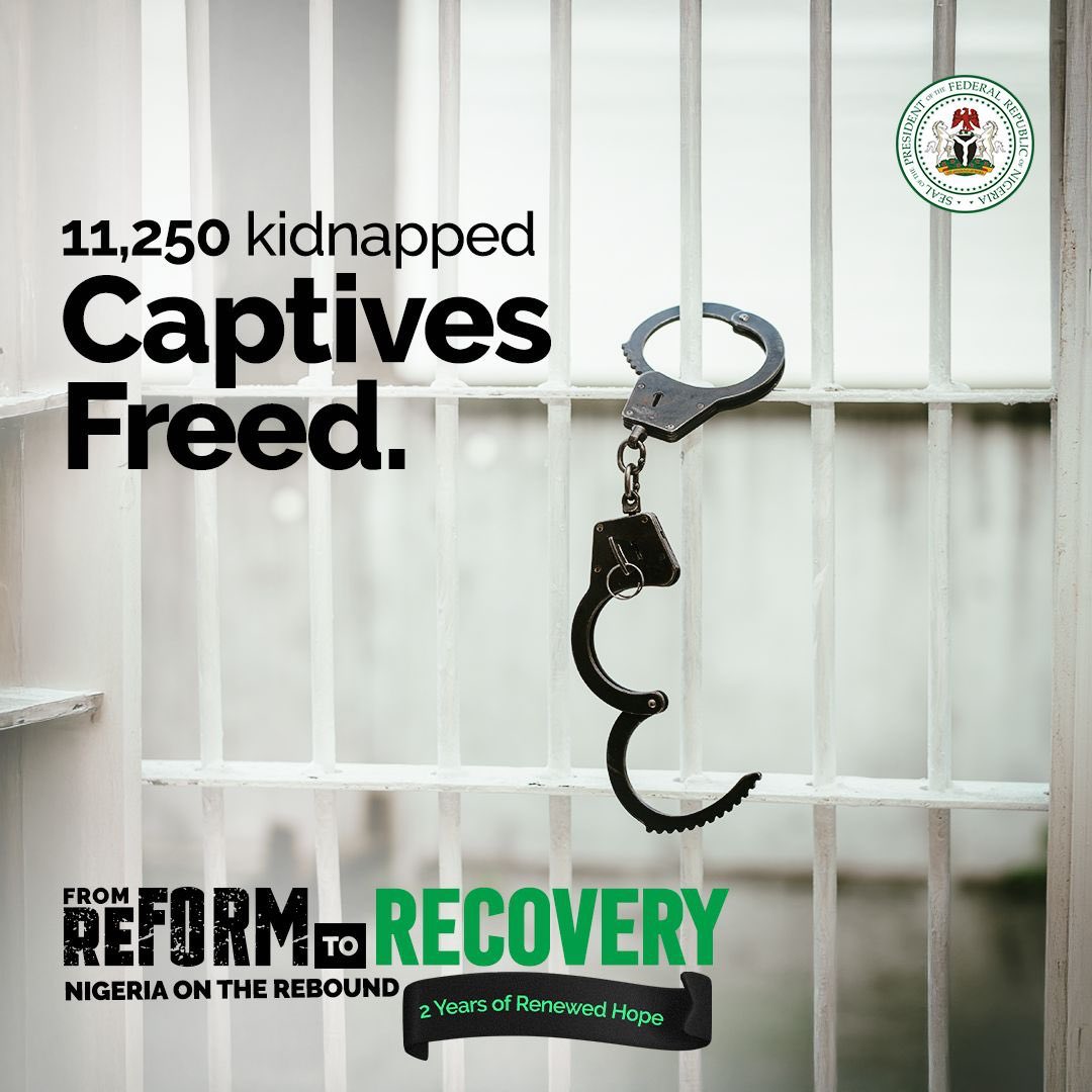 lakayafire's tweet photo. 11,250 Nigerians reunited with their families - a pointer to our security forces' relentless efforts in combating kidnapping. This is security reform delivering tangible results.

#FromReformsToRecovery https://t.co/uRNsuVaZZ1