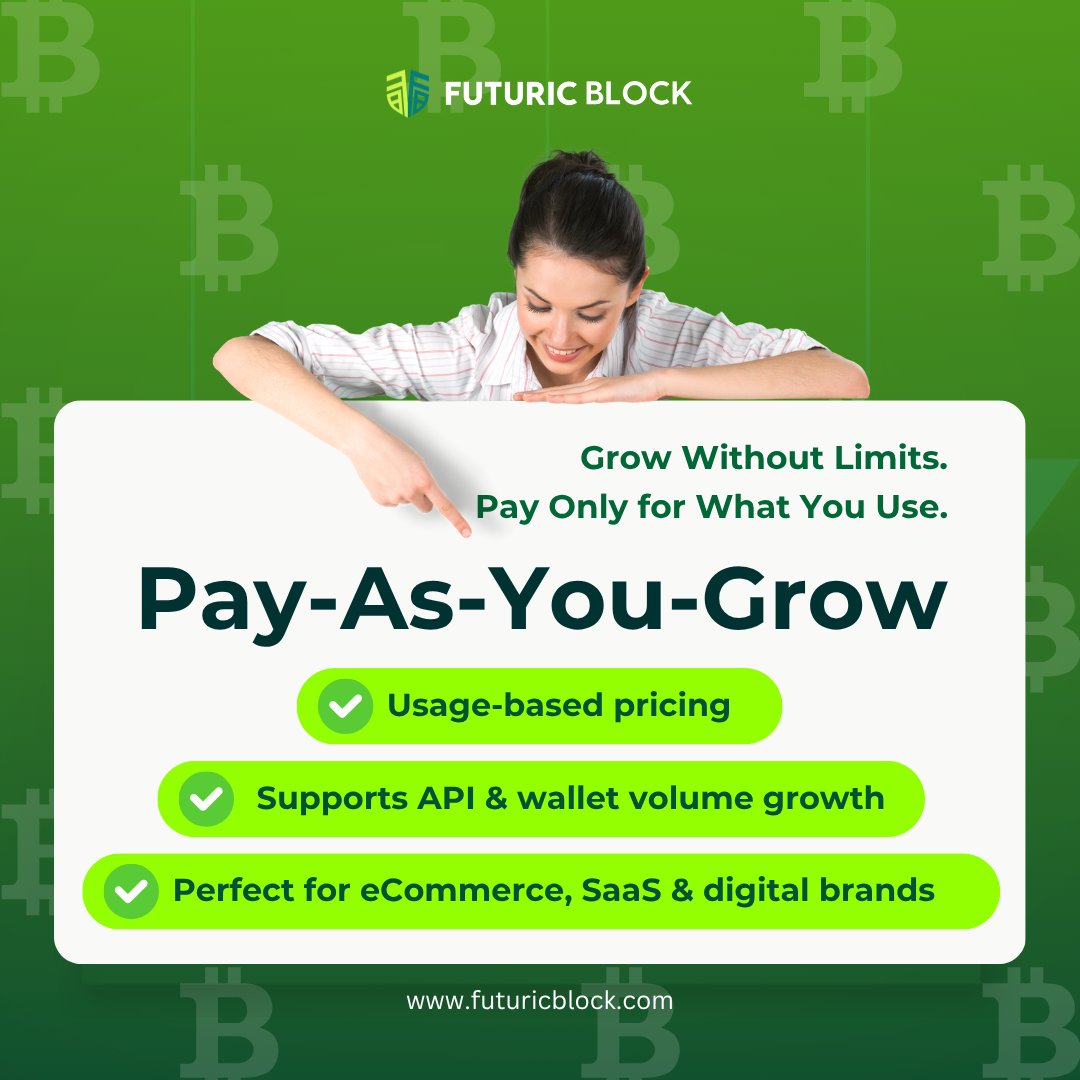FuturicBlock's tweet photo. Pay-as-you-grow 🚀
Only pay for what you use — perfect for 🛒 eCommerce, 💻 SaaS &amp; 📱 digital brands.

✅ Scales with you
✅ Built-in crypto wallet
🌐 https://t.co/ADMRyW1fcT
.
.
.
#FuturicBlock #PayAsYouGrow #CryptoPayment https://t.co/ugcFnMPY8o