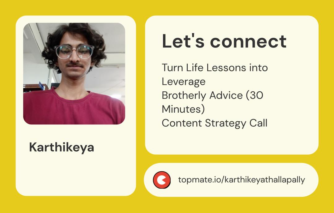 thekarthgsi's tweet image. Whether you&apos;re looking for career advice, skill development, or just a bit of inspiration, I’ve got you covered!
Let’s connect, collaborate, and uplift each other!
Check out my page and let&apos;s thrive together!
Your support means the world to me! 🙌
#Mentorship #GiveBackToCommunity