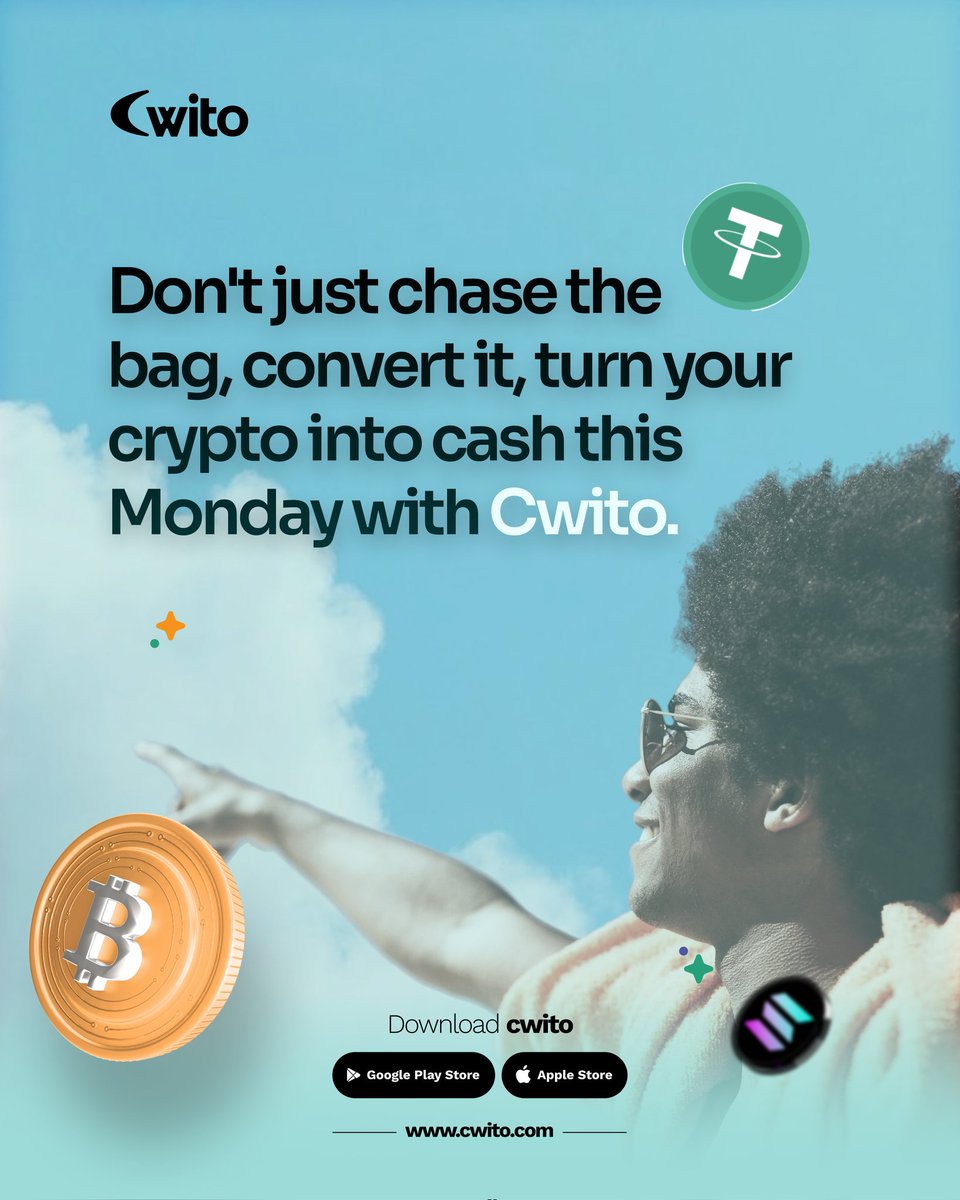 UseCwito's tweet photo. Donโt just chase the bag , Secure it! ๐ผ๐ฐ
Turn your crypto into real cash this Monday with Cwito. Fast. Simple. Reliable. ๐
Kindly visit https://t.co/DsUJTrk15v.
#CryptoToCash #CwitoExchange #BitcoinToCash #USDT #MondayMoneyMoves #CryptoMadeEasy #CashOutSmart #FinancialFreedom