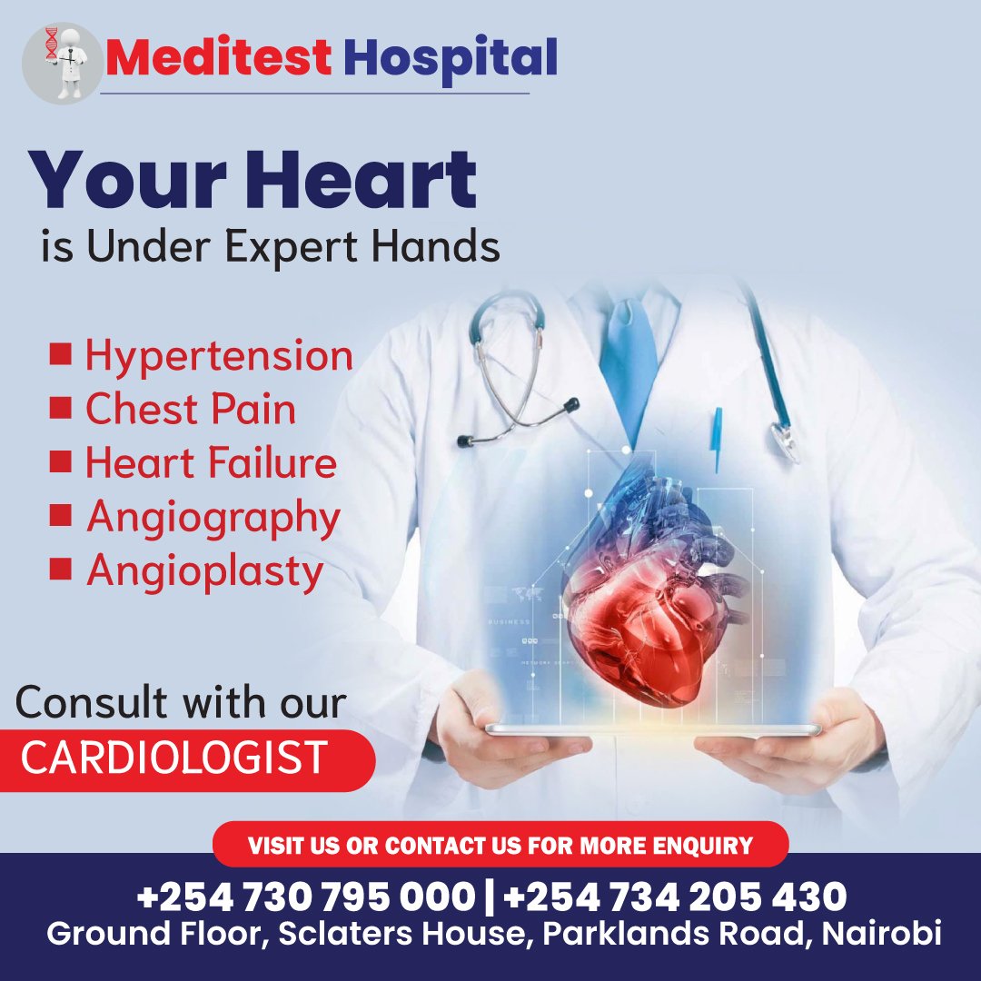 Meditest_Hsp's tweet photo. Trust your heart to the experts ! 
Consult our cardiologist today! 
Call +254 730 795 000 or +254 734 205 430. 
#HeartCare #Cardiology #WorldWarIII #25thJune2025 #WednesdayIsWednesday #tanariver #Trump #ndii #rada #matiangi #OccupyStatehouse2025 https://t.co/ROqRGE85Lx