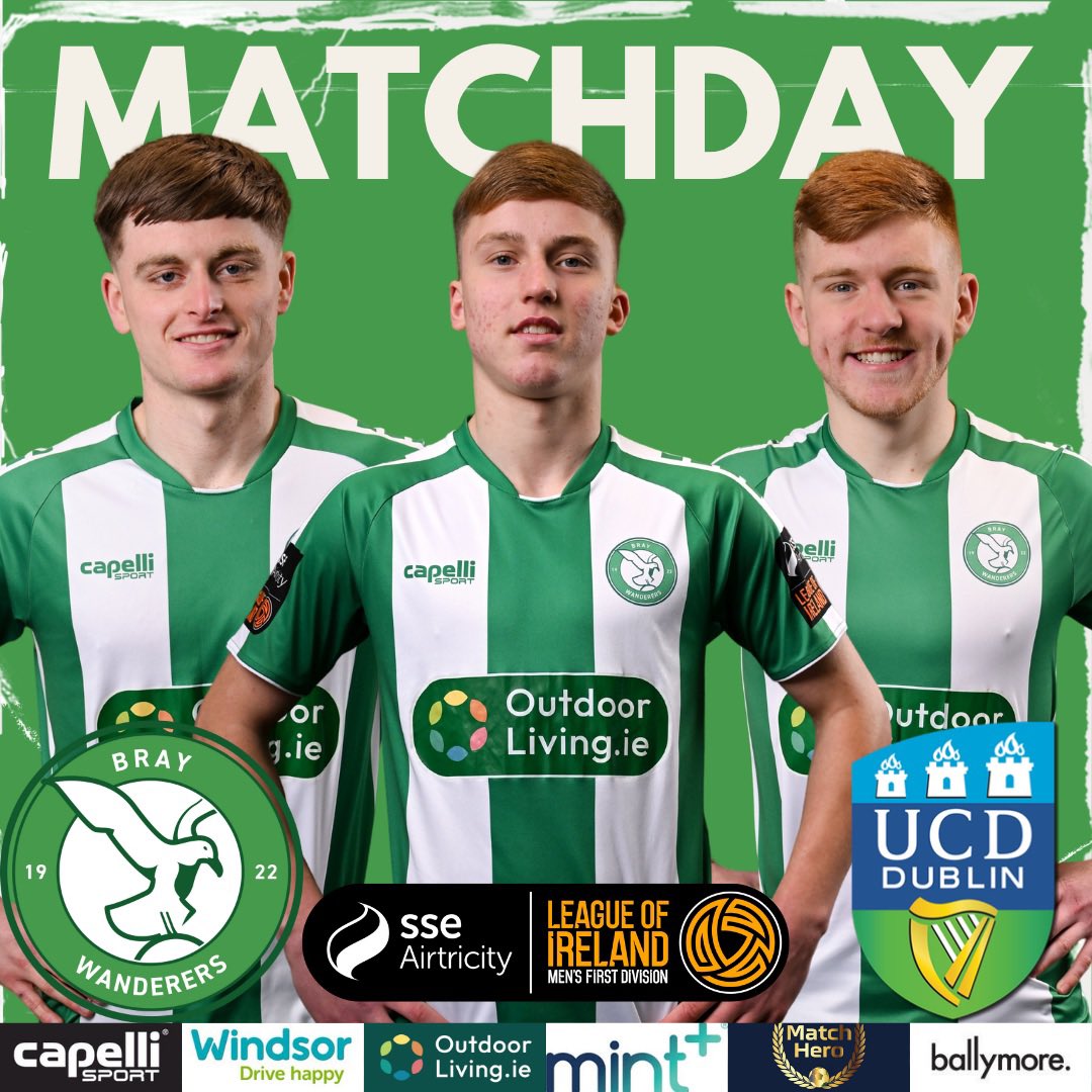 BrayWanderers's tweet photo. 𝐌𝐀𝐓𝐂𝐇𝐃𝐀𝐘!

🆚 @ucddublin 
🏆 @leagueofireland SSE Airtricity Men’s First Division
🏟️Carlisle Grounds
⌚️7.45pm
📱Updates on our X account (formerly Twitter) 

The match is proudly sponsored by @matchhero24 

Tickets 🎟️ https://t.co/BYR8cOuwJy

📺 The match is also available on LOITV 

https://t.co/Vt2iOxI1d9

#Seagulls 🟢⚪️