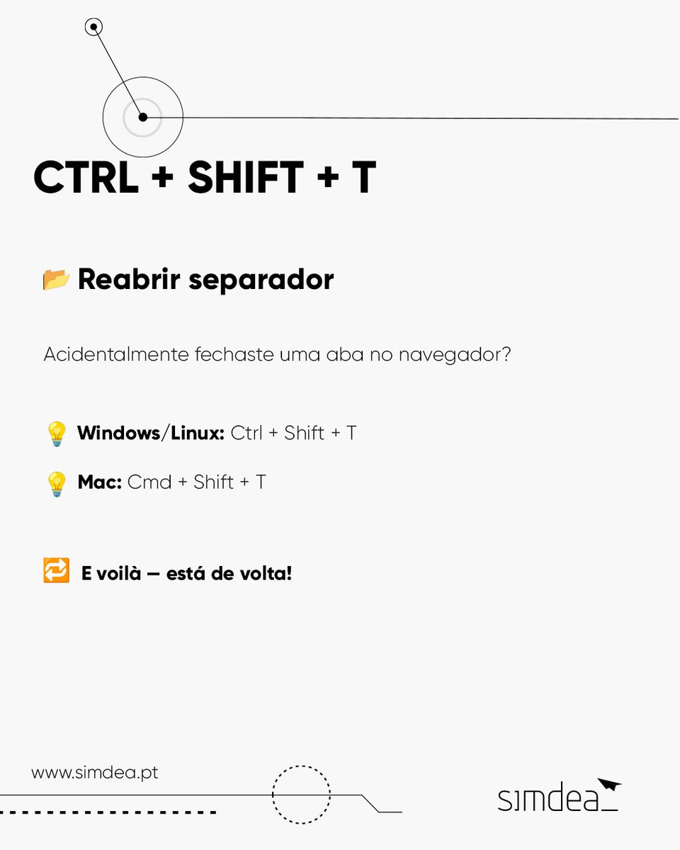 simdea_pt's tweet image. 🚀 Poupa tempo, trabalha melhor!

Pequenas ações, grandes ganhos: os atalhos do teclado certos podem transformar a tua produtividade. ⌨⚡

Desliza, experimenta e partilha com quem precisa de um boost digital! 👇
⠀
#Simdea #AtalhosDeTeclado #DicasTech