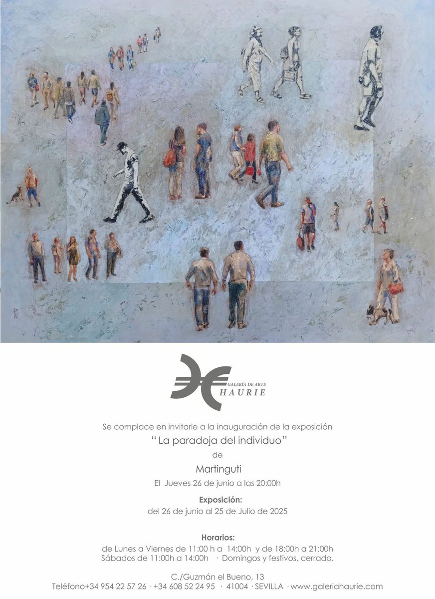 Tenemos el placer de invitarles a la inauguración de la nueva exposición 'La paradoja del individuo' del artista Martinguti, que se celebrará el próximo jueves 26 de junio a las 20:00h en nuestra galería.
Estaremos encantados de recibirles.

#galeriahaurie #laparadojadelindividuo