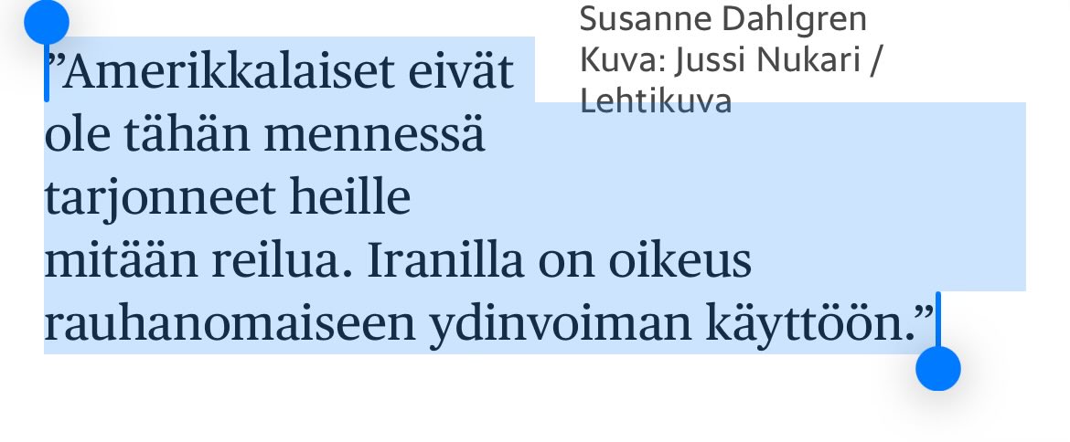 Hesarin toimittajilla ei ole minkäänlaista aihealueen ymmärrystä tai halua haastaa pehmeitä puhuvia tutkijoita. Se näkyy lopputuloksessa, jälleen kerran.

Suomen Lähi-idän instituutin johtaja Susanne Dahlgrenin (<a href="/DahlgrenS/">Dahlgren</a>) mukaan ”Amerikkalaiset eivät ole […] tarjonneet heille