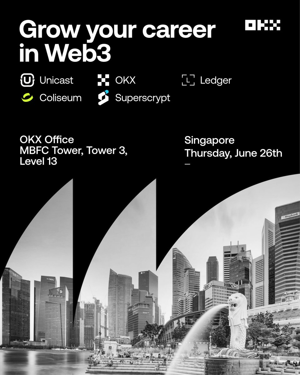 Grow Your Career in Web3
📅 June 26| OKX SG Office | Invite Only

Join lightning talks from C-level leaders at OKX SG, <a href="/unicastai/">Unicast.ai</a> , <a href="/Superscrypt/">Superscrypt</a> , <a href="/Ledger/">Ledger</a> and <a href="/Coliseum_org/">COLISEUM</a> . Thanks to <a href="/unicastai/">Unicast.ai</a> for co-hosting the event.

🔐 Limited spots
👉 RSVP here: [lu.ma/v7qgkglt]