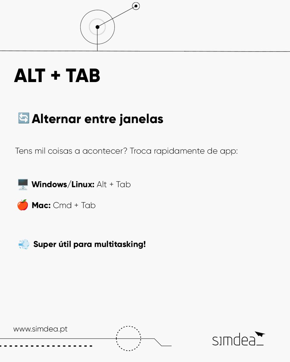 simdea_pt's tweet image. 🚀 Poupa tempo, trabalha melhor!

Pequenas ações, grandes ganhos: os atalhos do teclado certos podem transformar a tua produtividade. ⌨⚡

Desliza, experimenta e partilha com quem precisa de um boost digital! 👇
⠀
#Simdea #AtalhosDeTeclado #DicasTech