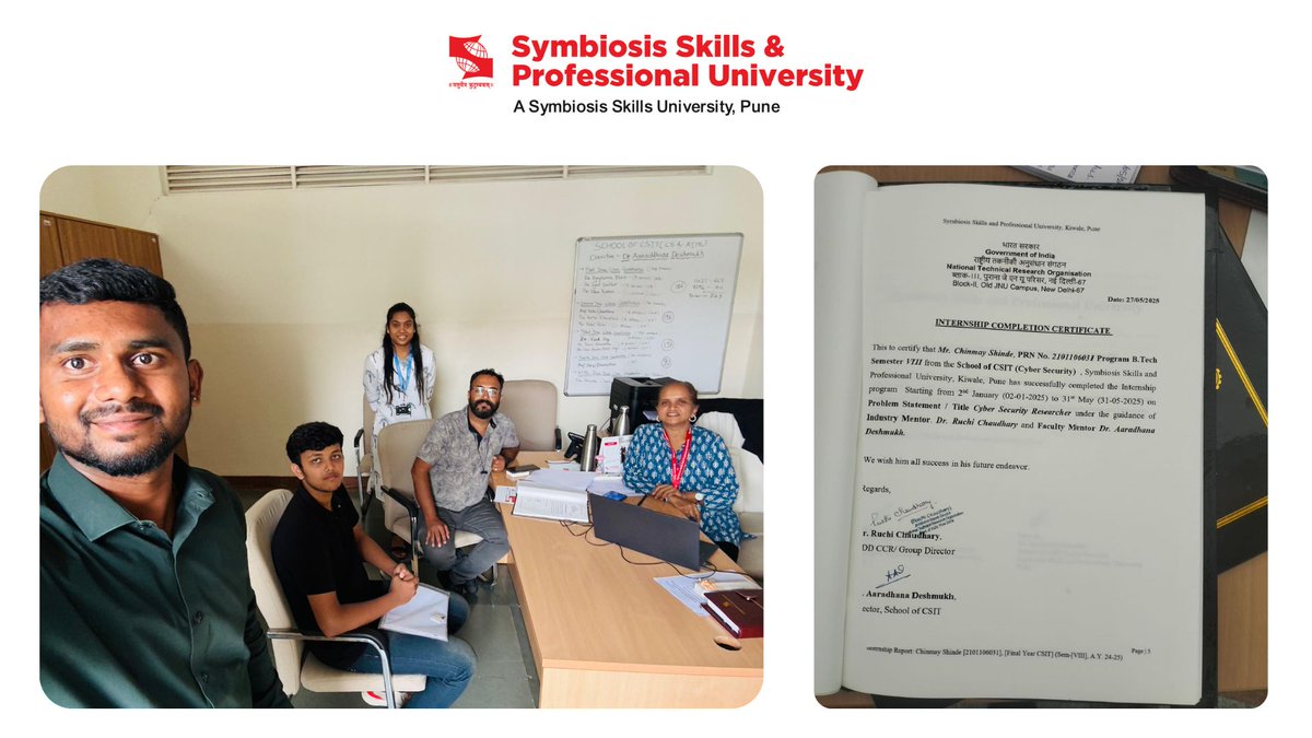 🌟 Student Success Story! 🌟

We’re proud to share that Chinmay Shinde, a talented student of the School of CSIT, recently completed a prestigious 6-month internship as a Cybersecurity Researcher at the Prime Minister’s Office (PMO), New Delhi!