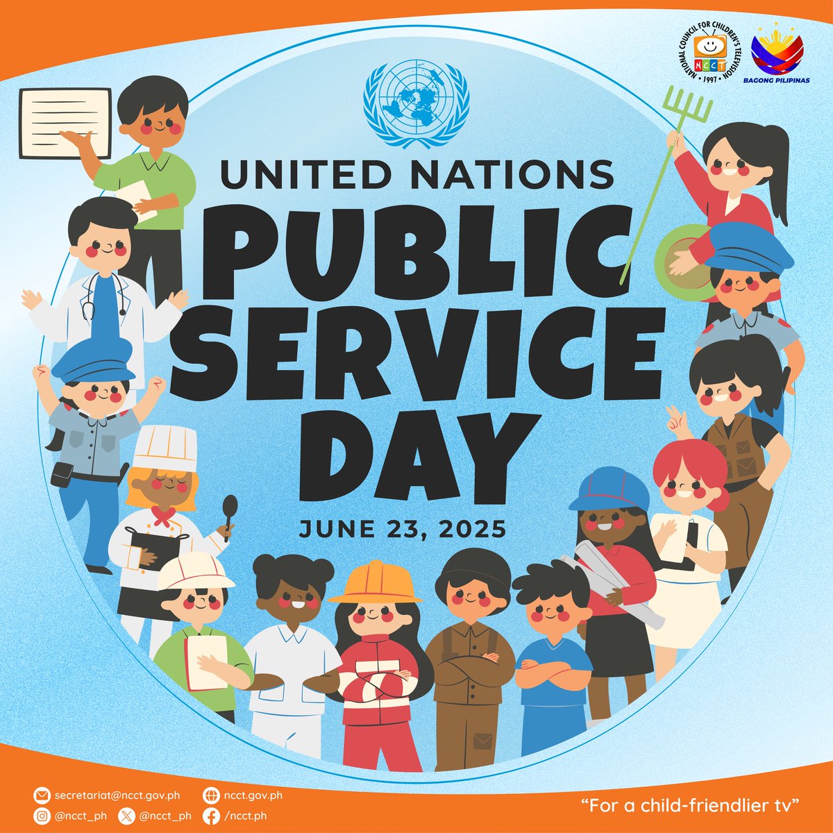NCCT_PH's tweet photo. Today, June 23, 𝐍𝐂𝐂𝐓 joins the world in celebrating United Nations Public Service Day.

https://t.co/lxlJtFiYRW

#PublicServiceDay #UNPublicServiceDay #NCCT #NationalCouncilForChildrensTelevision https://t.co/AnC3WF3FJ5