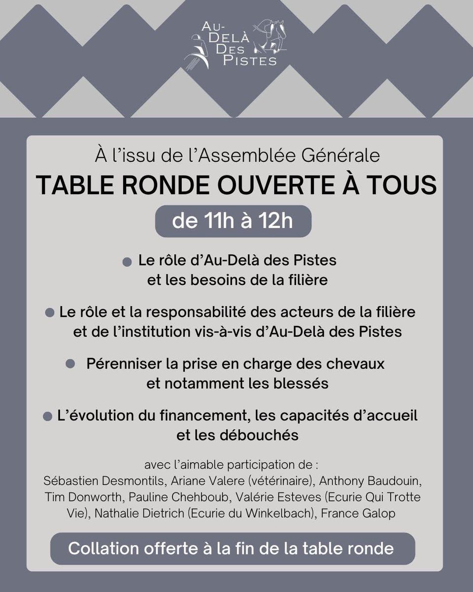 ￼ 📢 SAVE THE DATE : J-7 AVANT L’ASSEMBLÉE GÉNÉRALE

📆 Lundi 30 juin dans la salle de ventes d’<a href="/InfoArqana/">ARQANA</a> 
Suivie d’une table ronde ouverte à tous, de 11h à 12h. Venez nombreux !

📨 Merci de confirmer votre présence par mail à : carole.desmetz@gmail.com