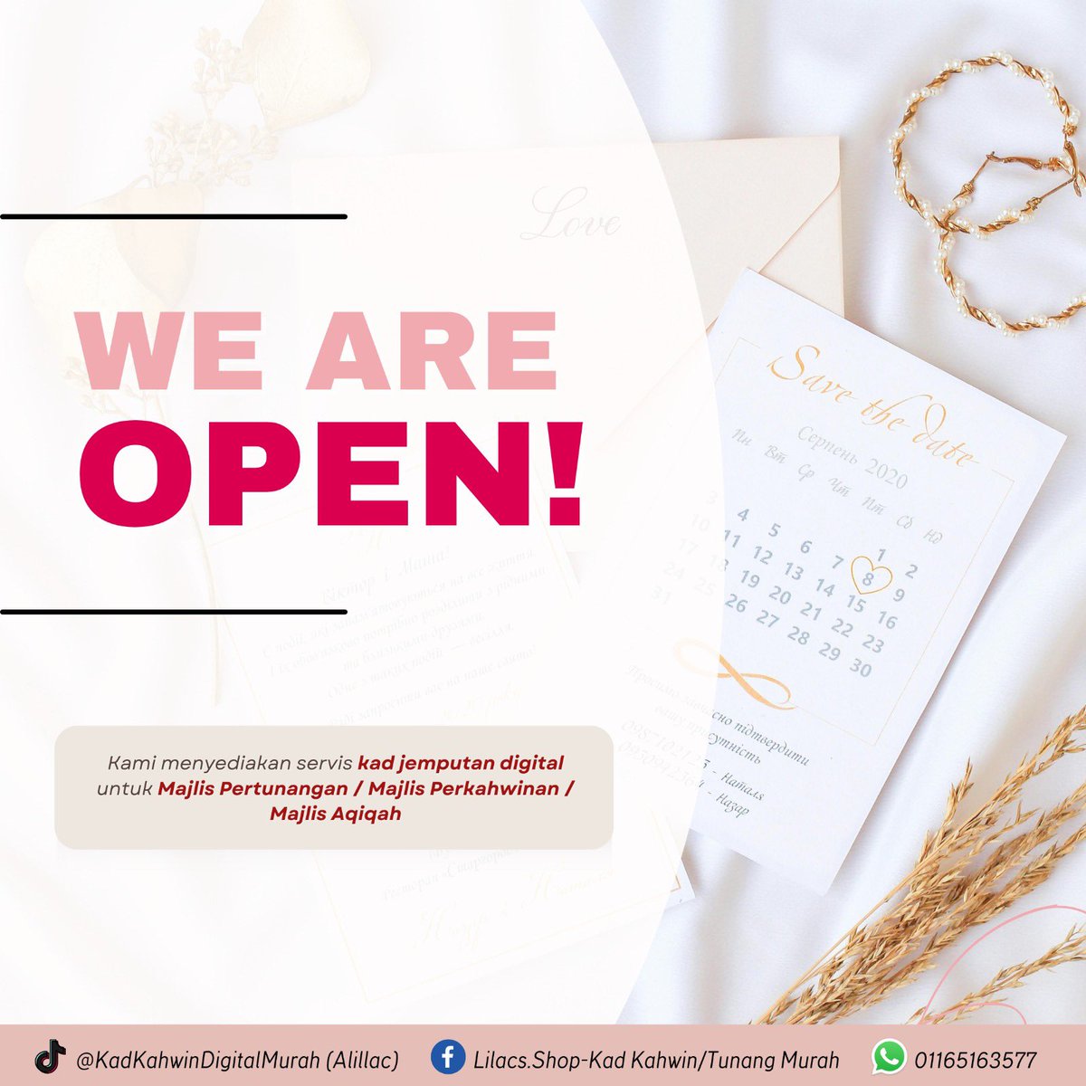 ShopLilacs's tweet photo. Kami menyediakan servis video kad jemputan DIGITAL untuk Majlis Pertunangan / Majlis Perkahwinan / Majlis Aqiqah

Sebarang pertanyaan atau order sila klik
📲 https://t.co/rYbNIkyGMi https://t.co/slPaZhUs6K