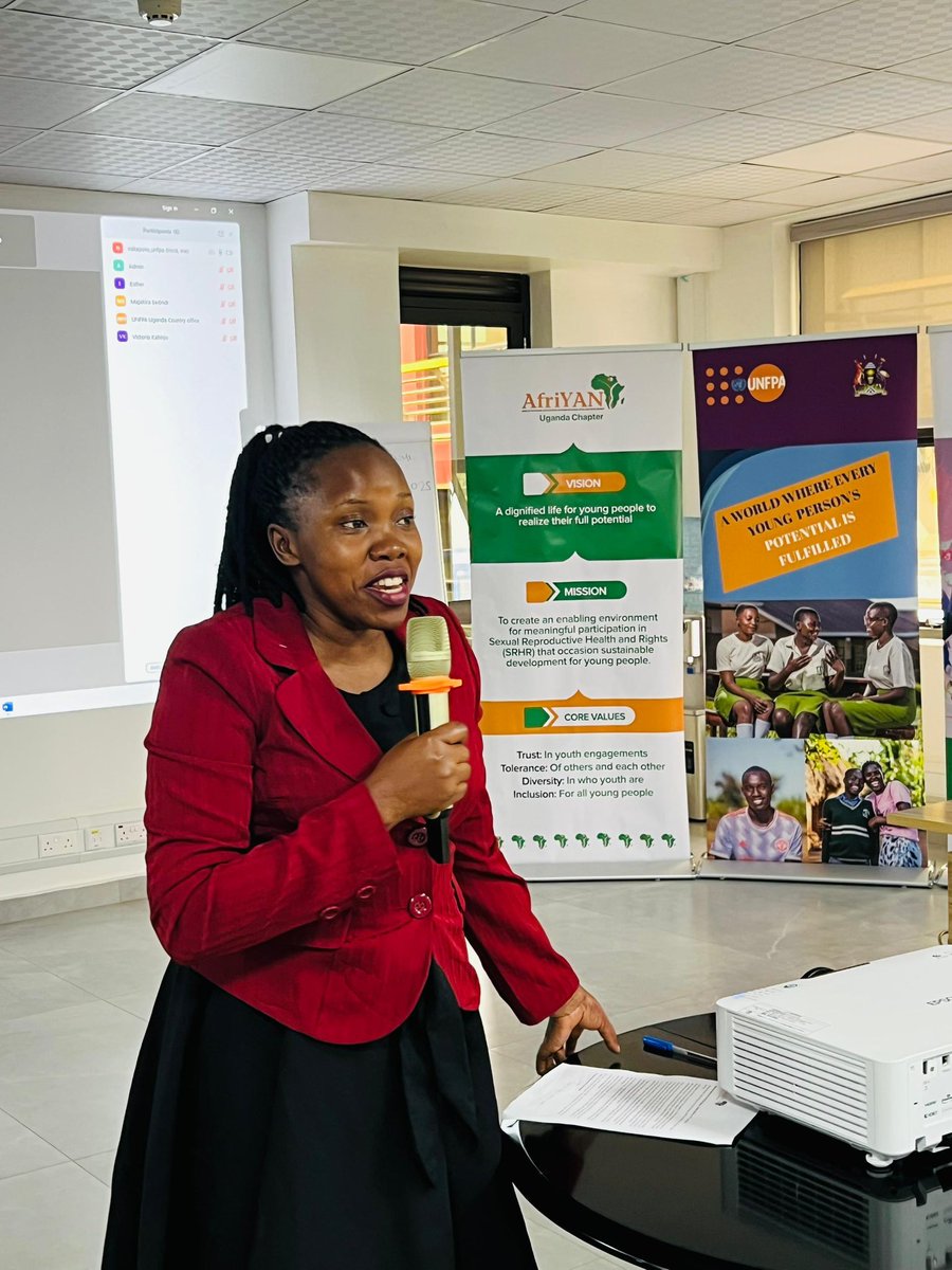 afriyan_uganda's tweet photo. 🎙️ “Your voices matter and your contributions will make a difference.” 

~@joycenakato256, Team Leader @uyahf1 🇺🇬 

As we kick off the #AfriYANUg Strategic Dialogue at @UNFPAUganda offices, we’re charting a bold advocacy path by youth, for youth! https://t.co/aSYEqwIEV6