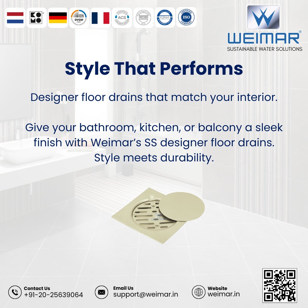 weimarindiallp's tweet image. Give your bathroom, kitchen, or balcony a sleek, modern touch with Weimar’s SS designer floor drains.
Where style meets strength, and function meets finish.
#ModernPlumbing #WeimarSolutions #FlexiblePlumbing #LeakProofTechnology #InnovativePlumbing #PlumbingMadeEasy #DurablePipes