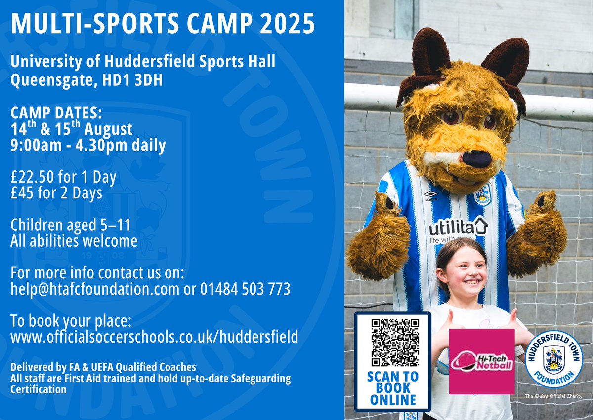 htafcfoundation's tweet image. 🔵⚪️ We're now taking bookings for our Summer Camps!!
Head to officialsoccerschools.co.uk/huddersfield to book your child's place!!
#HTF
@htafc @HTAFCWomen @EFL