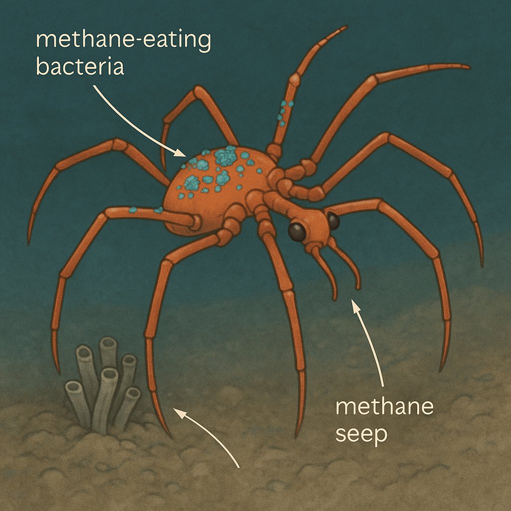 🕷️🌊 Sea spiders that farm bacteria?
Scientists found deep-sea species near California that grow &amp; eat methane-eating microbes on their shells—carbon capture, the creepy-cute way!

🔗 sfgate.com/la/article/met…

By <a href="/spijna1/">Riccardo Mazza</a>