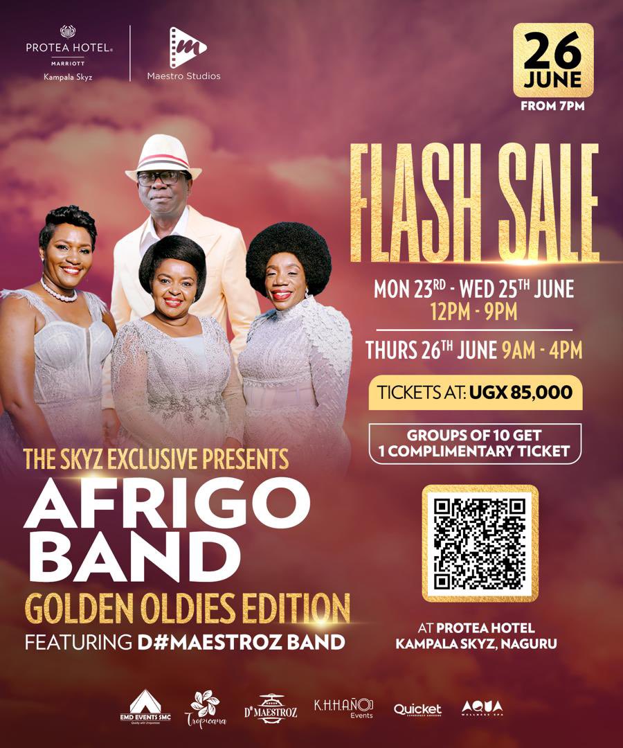 Davis Mooti (@davisnganzi) on Twitter photo 3 Days to Golden Oldies Edition of #TheSkyzExclusive featuring <a href="/TheAfrigo/">The Afrigo Band official</a> and the good news is that you can now get yourself a ticket for only UGX 85,000 starting at Today at MIDDAY.
Wejukanye with Afrigo Band. Get tickets via +256 312 554 000 or quicket.co.ug 3 Days to Golden Oldies Edition of #TheSkyzExclusive featuring <a href="/TheAfrigo/">The Afrigo Band official</a> and the good news is that you can now get yourself a ticket for only UGX 85,000 starting at Today at MIDDAY.
Wejukanye with Afrigo Band. Get tickets via +256 312 554 000 or quicket.co.ug