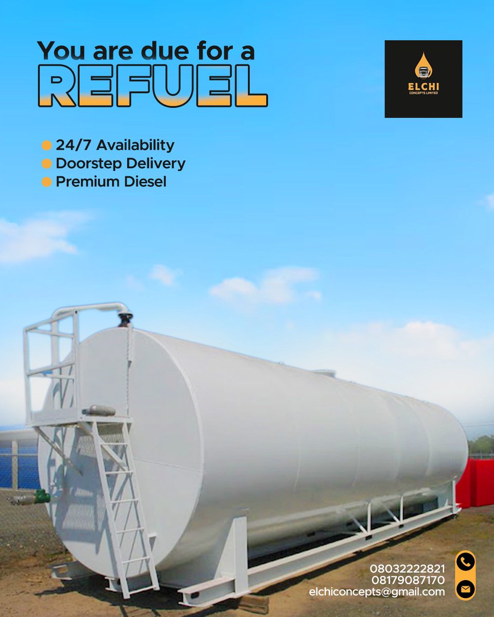 Elchiconcepts's tweet photo. Running low? We’ve got you.
With 24/7 availability and doorstep delivery, Elchi Concepts keeps your operations running.
#PremiumDiesel #ReliableEnergy #ElchiConcepts #RefuelRight #AbujaTwitterCommunity https://t.co/VfNoibq3q6