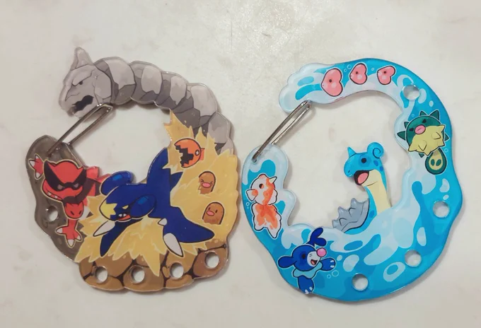 Side to side comparison of my Pokemon Carabiners