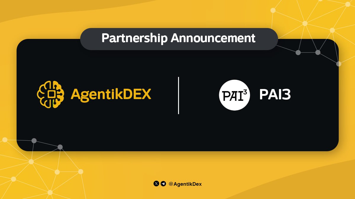 PAI3 (@pai3ai) on Twitter photo 🔔 Partnership Announcement 🔔
PAI3 x AgentikDex
We're proud to join forces with <a href="/AgentikDex/">Agentik Dex ®</a> — the DEX where AI agents run the trades and humans just watch the charts.
Because the future of finance isn’t manual.
It’s autonomous, decentralized, and trustless.
🧵👇 🔔 Partnership Announcement 🔔
PAI3 x AgentikDex
We're proud to join forces with <a href="/AgentikDex/">Agentik Dex ®</a> — the DEX where AI agents run the trades and humans just watch the charts.
Because the future of finance isn’t manual.
It’s autonomous, decentralized, and trustless.
🧵👇