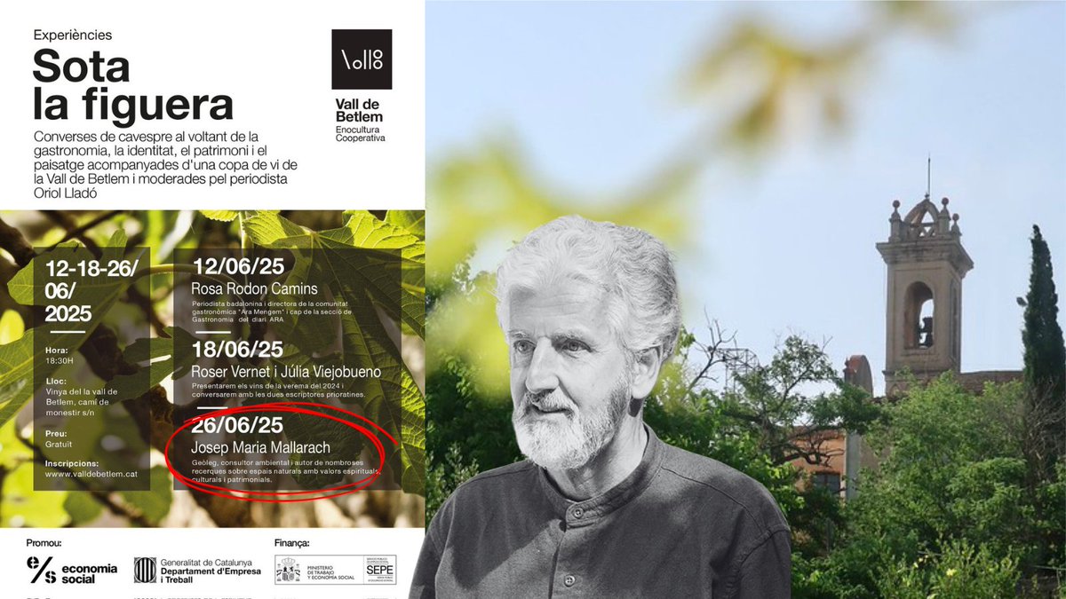 Oriol Lladó (@oriolllado) on Twitter photo Dijous, darrera 'conversa sota la figuera' amb <a href="/jm_mallarach/">Josep Maria Mallarach</a>, a la vinya de la <a href="/VallBetlem/">Vall de Betlem</a>, a la falda de Sant Jeroni de la Murtra, #Badalona.
ℹ️ Sobre el ponent: mallarach.cat
📰 Les altres dues xerrades: valldebetlem.cat/noticies
📝 Inscripció: docs.google.com/forms/d/e/1FAI… Dijous, darrera 'conversa sota la figuera' amb <a href="/jm_mallarach/">Josep Maria Mallarach</a>, a la vinya de la <a href="/VallBetlem/">Vall de Betlem</a>, a la falda de Sant Jeroni de la Murtra, #Badalona.
ℹ️ Sobre el ponent: mallarach.cat
📰 Les altres dues xerrades: valldebetlem.cat/noticies
📝 Inscripció: docs.google.com/forms/d/e/1FAI…