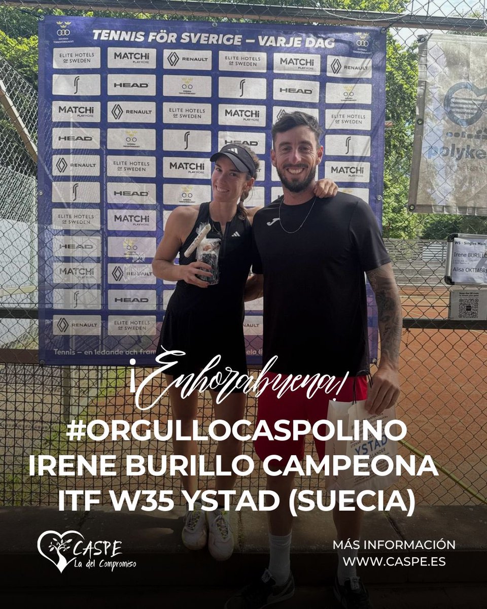 🎾 Irene Burillo suma un nuevo título internacional: campeona del ITF W35 de Ystad tras vencer 6-3, 6-3 en la final.

Dos trofeos en una semana -Biarritz y ahora Ystad y un motivo más para sentir orgullo en Caspe.

¡Gran momento para nuestra tenista! 👏 <a href="/Irbues97/">Irene Burillo</a> 
#IreneBurillo
