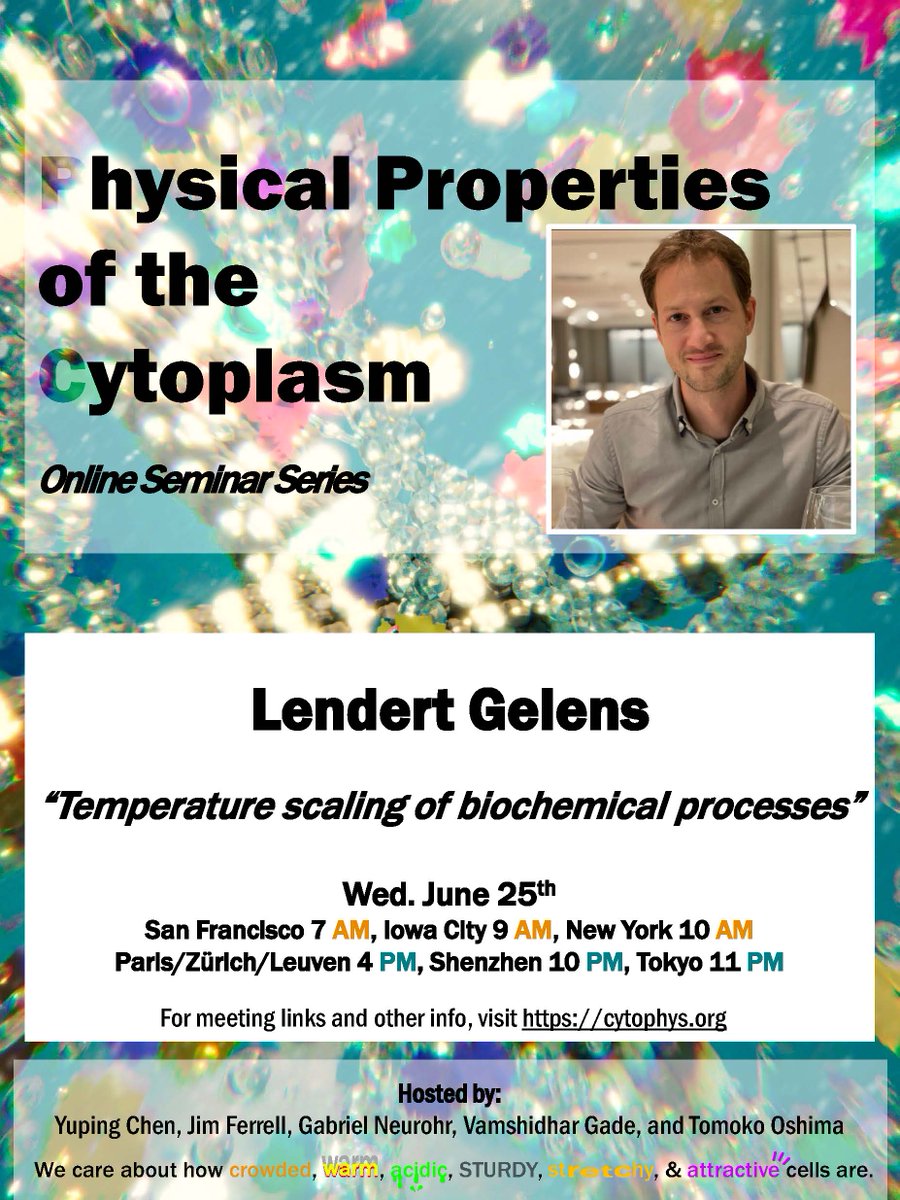 seedfeeder's tweet image. Join us this week for Dr. Lendert Gelens&apos;s (KU Leuven) talk on &quot;Temperature scaling of biochemical processes&quot;. Visit cytophys.org for more info.