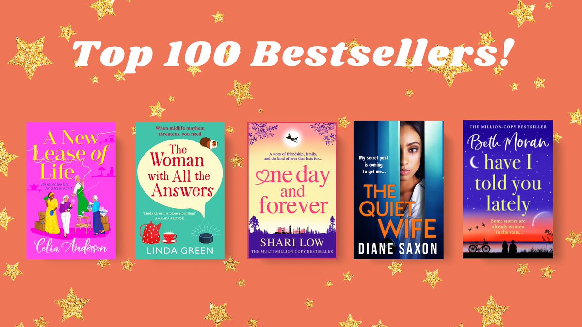 Boldwood Books (@boldwoodbooks) on Twitter photo ✨ TOP 100 BESTSELLERS ✨
Congratulations to <a href="/CeliaAnderson1/">Celia Anderson</a>, @lindagreenisms, @ShariLow, <a href="/Diane_Saxon/">Diane Saxon -</a> and Beth Moran who are in the Kindle Top 100 Bestsellers chart! 🎉 ✨ TOP 100 BESTSELLERS ✨
Congratulations to <a href="/CeliaAnderson1/">Celia Anderson</a>, @lindagreenisms, @ShariLow, <a href="/Diane_Saxon/">Diane Saxon -</a> and Beth Moran who are in the Kindle Top 100 Bestsellers chart! 🎉