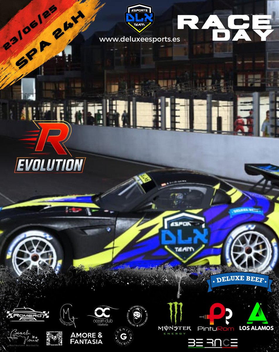 Dia: lunes 23 junio 
Hora: 21:30 
Liga: R-Evolution
Circuito: Spa 24h

Vamos que nos vamosss