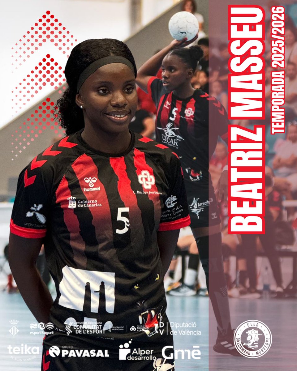 BMMorvedre's tweet photo. 📣 FICHAJE ESTELAR EN SAGUNT
  
El Club Balonmano Morvedre ha anunciado el fichaje de la internacional angoleña Beatriz Masseu, una de las jugadoras más prometedoras del panorama africano y exgoleadora del CICAR Lanzarote Ciudad de Arrecife. https://t.co/AMw5bATeOT