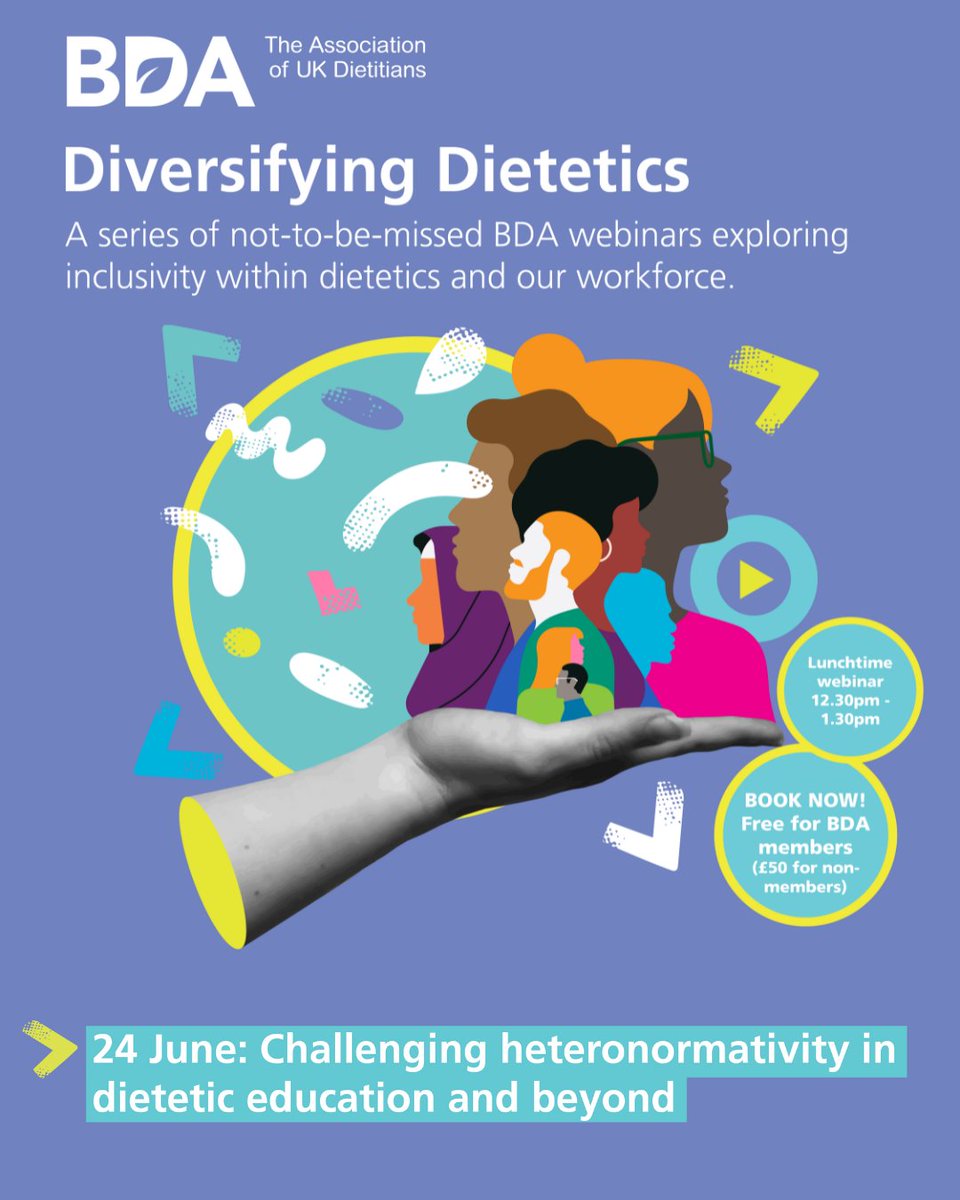 BDA_Dietitians's tweet photo. π»π
Join us tomorrow lunchtime for our final #DiversifyingDietetics webinar, focused on building inclusive spaces for LGBTQ+ people in dietetic education and the workforce.
π« Free for BDA members (Β£50 for non-members).
Book your place β‘ https://t.co/SEaxxp29Ez https://t.co/3sG3I44SHJ