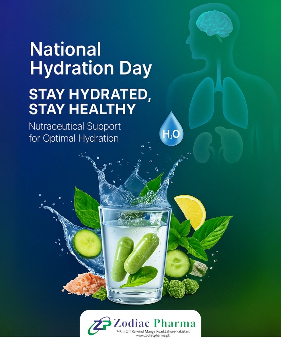ZODIACNEWSPK's tweet photo. 💧 June 23 – National Hydration Day
Stay hydrated, stay healthy — with nutraceutical support from Zodiac Pharma.
Hydration begins at the cellular level. 🌿

#NationalHydrationDay #ZodiacPharma #StayHydrated #Nutraceuticals #Wellness #June23 #HydrationMatters https://t.co/TyeH1hlXeq
