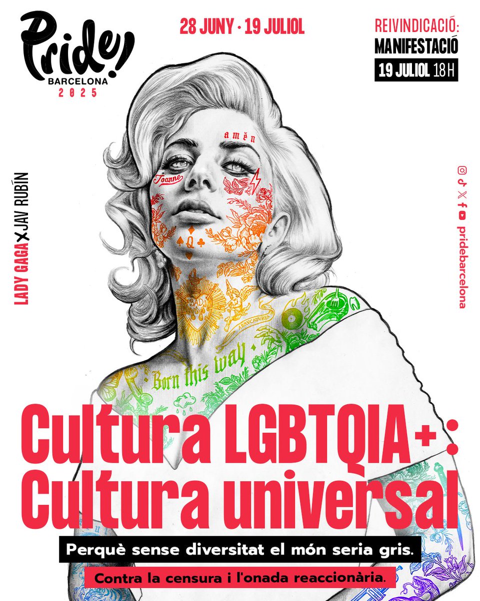 👑 LADY GAGA per @jav_rubin
La icona pop que va convertir l’orgull en himne i l’escenari en trinxera.

🌈 “Cultura LGBTQIA+: Cultura Universal”, aquest cartell forma part d’una col·lecció que ret homenatge a 12 figures clau de la nostra cultura diversa i universal.
