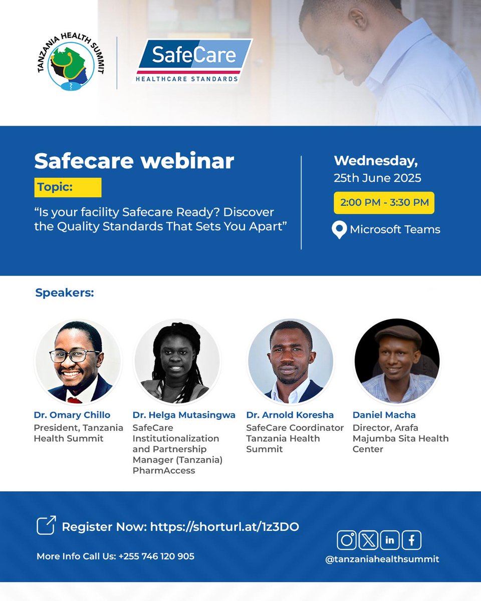 ๐ฐ ๐ฎ ๐ฒ ๐ง ๐ด (@jamalikimbo) on Twitter photo Warm greetings from the Tanzania Health Summit (THS).
We are pleased to invite you to an important  webinar
๐
 Date: 25th June 2025
๐ Time: 2:00 PM โ 3:30 PM
๐ Register Now:  events.teams.microsoft.com/event/48aa2e1dโฆ
#TanzaniaHealthSummit #THS2025 Warm greetings from the Tanzania Health Summit (THS).
We are pleased to invite you to an important  webinar
๐
 Date: 25th June 2025
๐ Time: 2:00 PM โ 3:30 PM
๐ Register Now:  events.teams.microsoft.com/event/48aa2e1dโฆ
#TanzaniaHealthSummit #THS2025