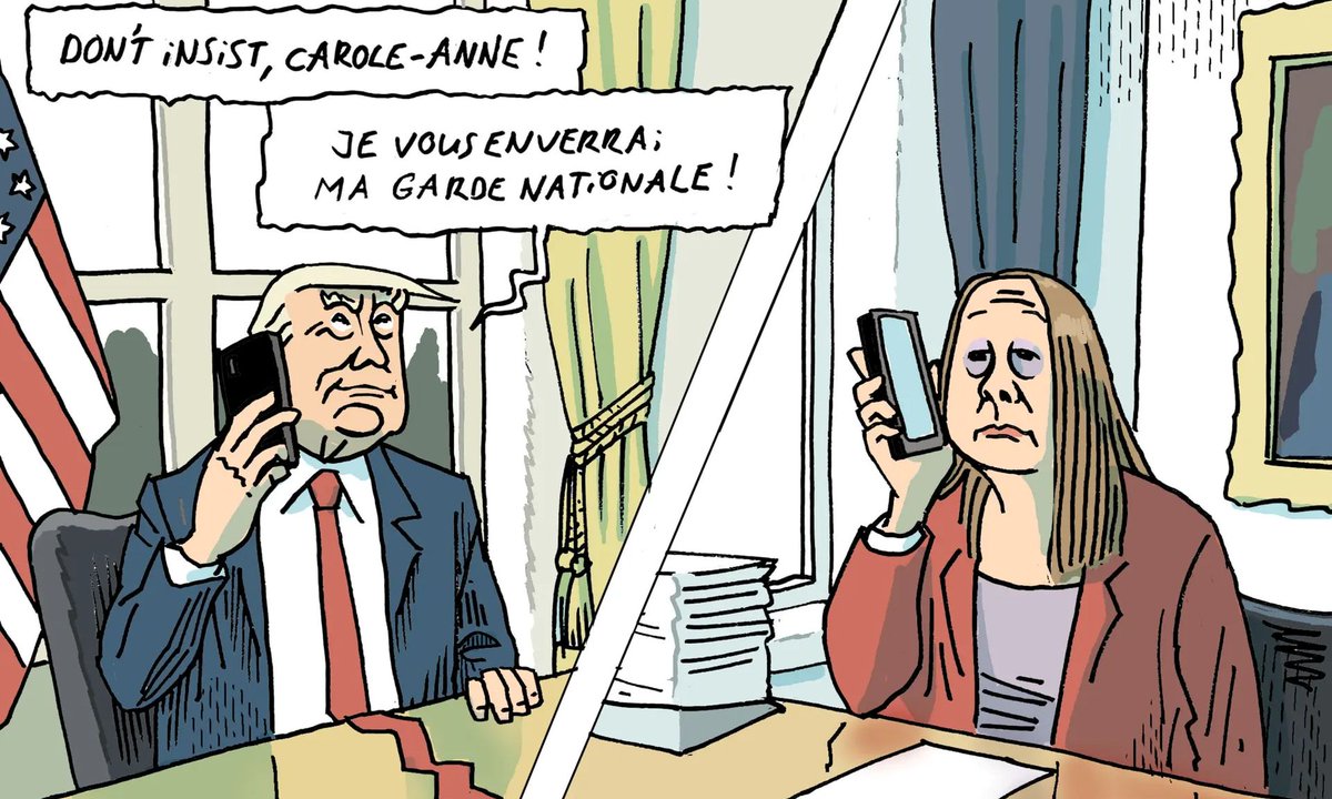 «Nur ruhig, Carole-Anne! Ich schicke euch die Nationalgarde!» 
Genfs Sicherheitsdirektorin Carole-Anne Kast ist besorgt. 2026 kommt der G7-Gipfel nach Evian. 2003 gab es ebenda Ausschreitungen. 

© Herrmann
infosperber.ch/politik/nur-ru…