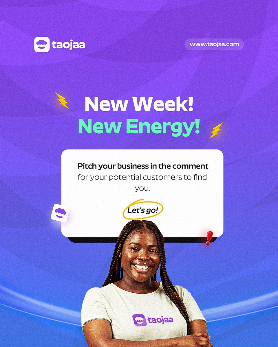taojaaHQ's tweet photo. It's a new week to carry your business on your head 😉 

Post your business here and connect with new customers ☺️ 

#NewWeek #Taojaa https://t.co/qbwXgj8Ut5