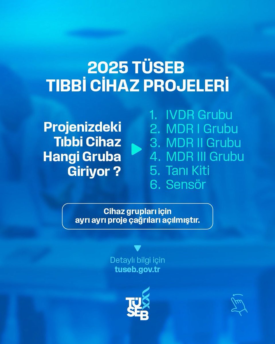 2025 TÜSEB “ÜRETEN SAĞLIK” TIBBİ CİHAZ PROJE ÇAĞRILARI AÇILDI!
Proje çağrılarına başvuru iki aşamalı olarak gerçekleştirilecektir (Ön Başvuru ve Kapsamlı Başvuru)
Ön Başvuru için son tarih 31 Aralık 2025’tir.
Proje çağrıları hakkında detaylı bilgiler için:
tbys.tuseb.gov.tr