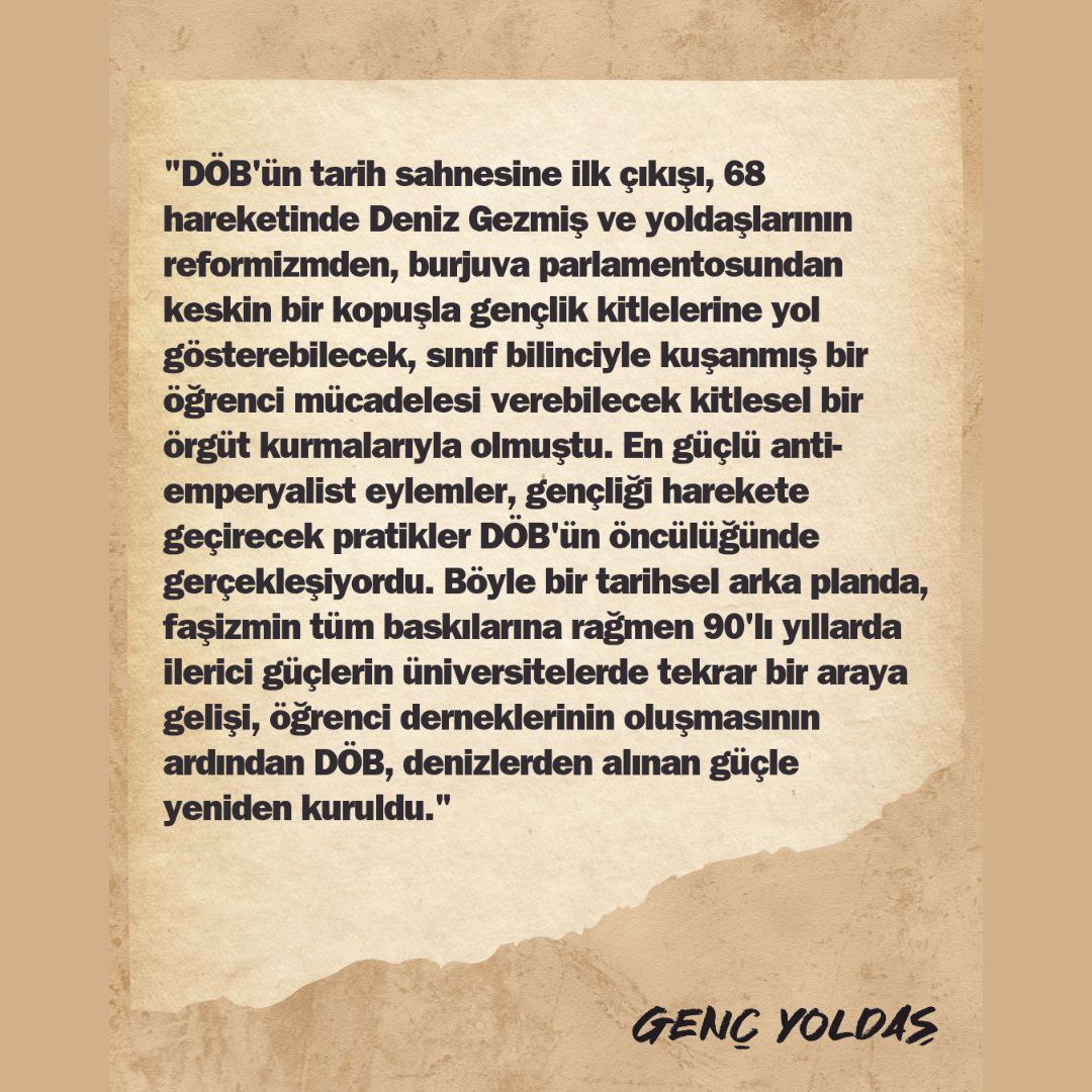 Dergimizin özel sayısında yayınlanan "Denizlerden Bugüne: Devrimci Öğrenci Birliği Nedir?" başlıklı yazımıza aşağıdaki bağlantıdan ulaşabilirsiniz. 
gencyoldas.wixsite.com/gencyoldas/pos…