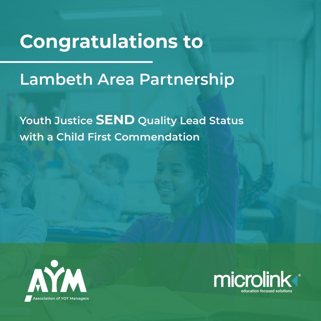 Microlink PC Education (@microlinke) on Twitter photo We are passionate when it comes to our work with #YouthJustice Partnerships. Today we would like to congratulate Lambeth Area Partnership for attaining Youth Justice SEND Quality League status with a #ChildFirst Commendation.
<a href="/AssnYOTmanagers/">Assn of YOT Managers</a>
tinyurl.com/5f2jersd We are passionate when it comes to our work with #YouthJustice Partnerships. Today we would like to congratulate Lambeth Area Partnership for attaining Youth Justice SEND Quality League status with a #ChildFirst Commendation.
<a href="/AssnYOTmanagers/">Assn of YOT Managers</a>
tinyurl.com/5f2jersd