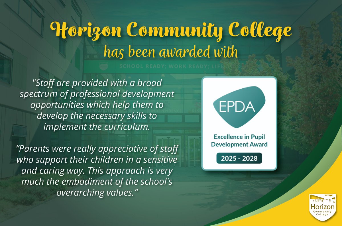 horizon_cc's tweet image. We are thrilled to announce that Horizon has been awarded with the Excellence in Pupil Development Award 🌟

This recognises our commitment to nurturing student growth, wellbeing, and personal development. 

#Education #StudentSuccess #PupilDevelopment #SchoolExcellence #EPDA